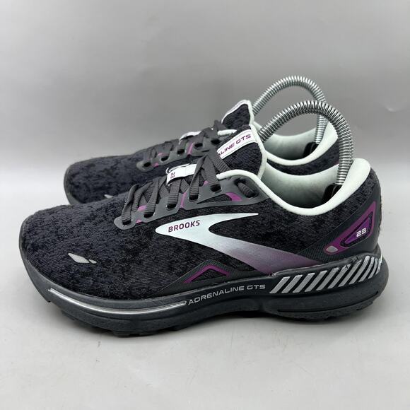 Brooks Adrenaline GTS 23 Running Shoes Women Size 7 B Black Purple Low Sneakers - Picture 3 of 8